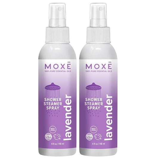 MOXE Lavender Oil Shower Mist, Spa Steam Spray, Certified Natural 100% Essential Oils, Made in USA, Aromatherapy, Tension Relief (4 FL Oz, Pack of 2)