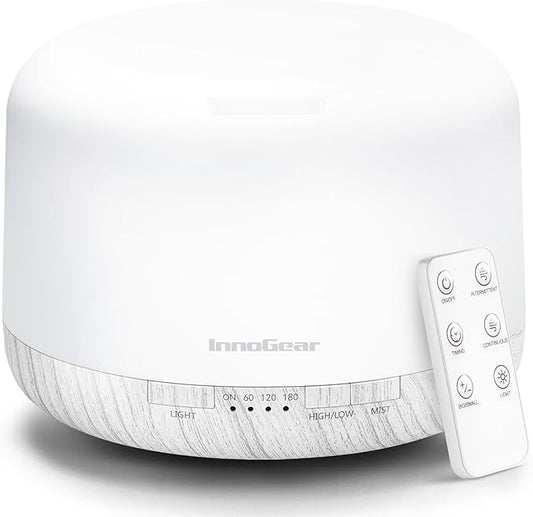 InnoGear 500ml Essential Oil Diffuser with Remote Control, Premium Ultrasonic Aromatherapy Diffusers Mother's Gift Scent Humidifier Vaporizer Auto-Off Timer for Large Room Home, White