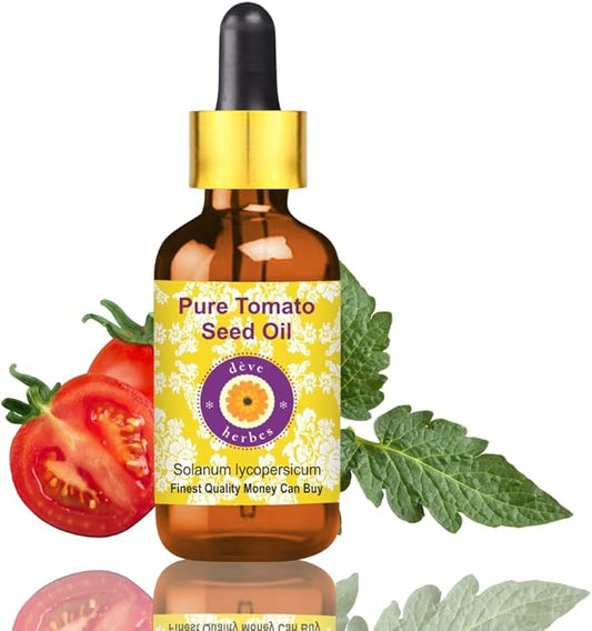 Deve Herbes Tomato Seed Oil (Solanum lycopersicum) with Glass Dropper | Cold Pressed | Pure | Natural | For Diluting Essential oils | Skin & Massage | Non-Sticky| Lightweight| Unisex | 50ml (1.69 oz)