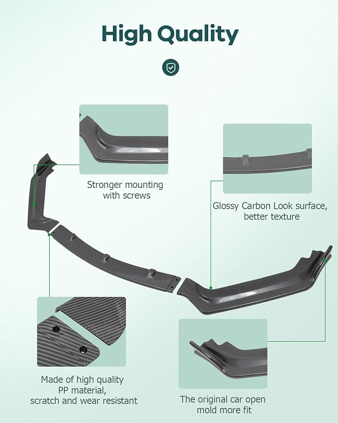 SCITOO Front Lip Spoiler Fits for 2017-2020 for Infiniti Q60 Coupe Glossy Carbon Look V Style Front Bumper Lip