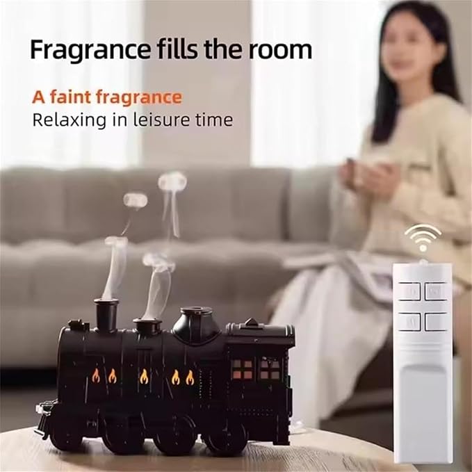 300ml Vintage Steam Train Aromatherapy Essential Oil Diffuser with Dual-Color LED Light, Train Oil Diffuser, 2 Mist Modes, Auto Shut-Off, Ultra-Quiet Humidifier for Home, Office (White,Colorful)