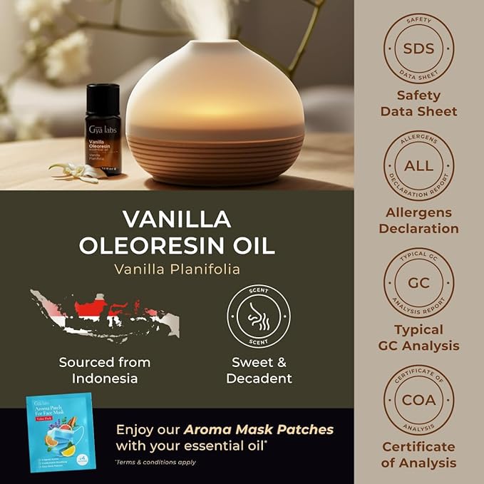 Gya Labs Vanilla Essential Oil Combo Pack (0.34 Fl Oz, Pack of 2) - Vanilla Oleoresin Oil for Diffuser, Skin, Aromatherapy, Soap & Candle Making Scents - Long Lasting Oil Perfume