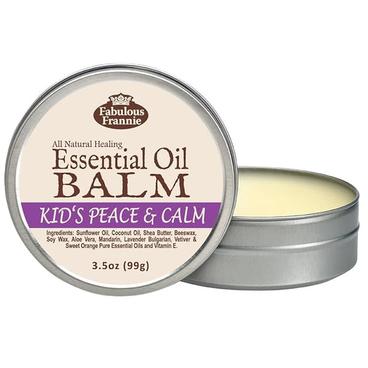 Fabulous Frannie Kid's Peace & Calm All Natural Essential Oil Healing Balm made with Sunflower Oil, Coconut Oil, Shea Butter, Beeswax, Soy Wax, Aloe Vera and Pure Essential Oils 3.5oz Tin
