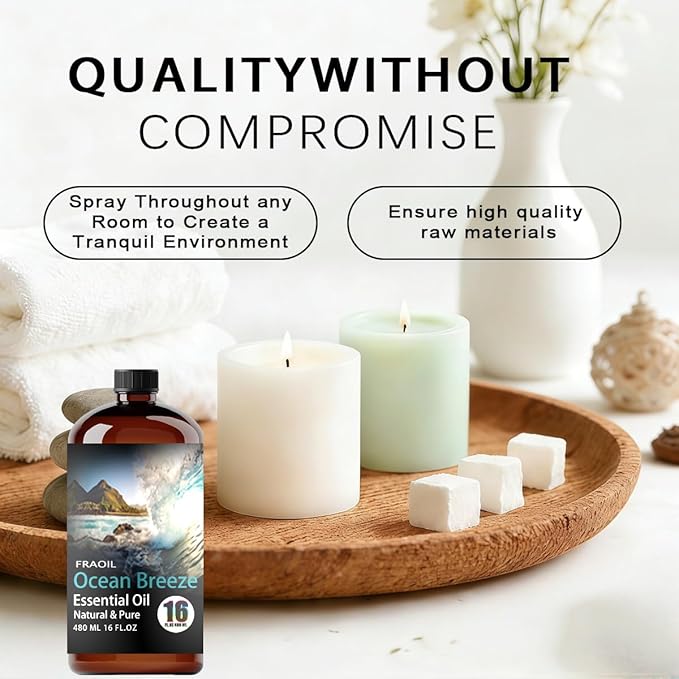 Ocean Breeze Essential Oil, Ocean Breeze Oil 16 Fl Oz 480ML for Diffuser Humidifier Yoga Cleaning DIY Candle Soap Making Perfume Gift for Women Ocean Breeze Fragrance Oils