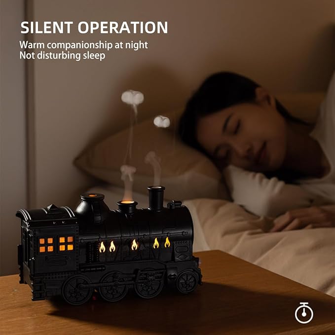 Essential Oil Diffuser, 300ML Vintage Steam Train Aromatherapy Mist Humidifier with Dual-Color LED Light, Auto Shut-Off, Standard US Power Supply, for Home Office Bedroom