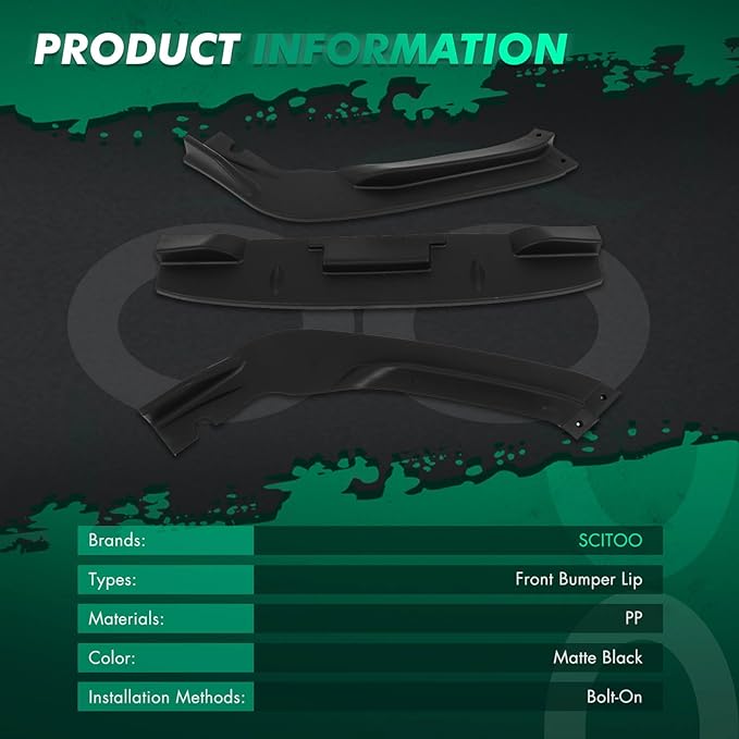 SCITOO Matte Black Front Bumper Lip JP Style3pcs Fits for 2011 2012 for Honda CR-Z PP Front Lip Spoiler