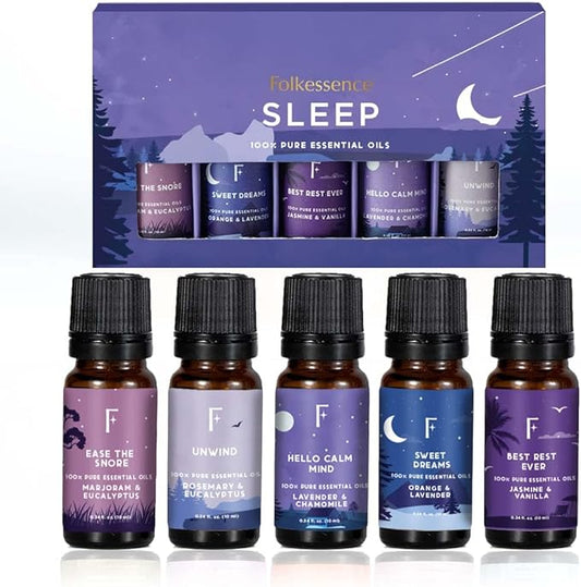 Folkulture Essential Oils - Set of 5 (0.34 fl oz x 5) |Sleep Essential Oils for Diffusers for Home, Aromatherapy, Relaxation | Lavender, Rosemary, Vanilla, Eucalyptus, Scents for Sweet Dream- Sleep