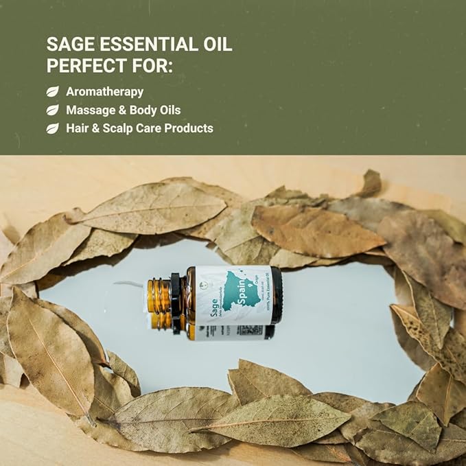 Sage Essential Oil - Direct from Essential Oils SL Spain - Steam Distilled - Aceite Esencial de Salvia for Aromatherapy, Massage, Diffuser, DIY Candle and Soap Making - 15ml