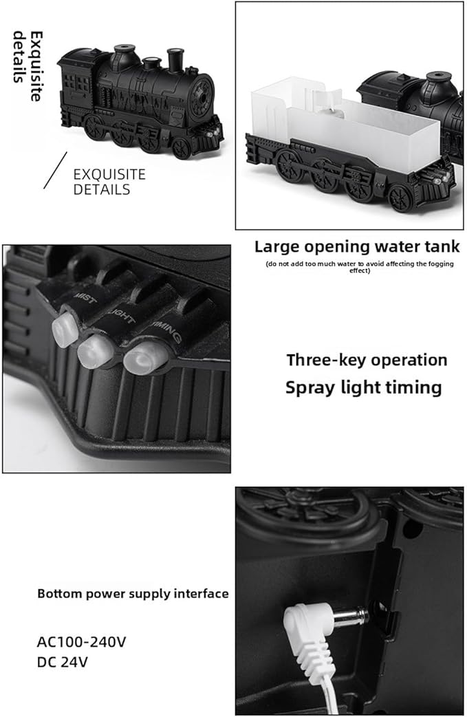 Heayzoki Train Humidifier 300ML Essential Oil Diffuser, Cool Mist Humidifier Dual Spray Modes with Night Light for Relaxation Home Decor Bedroom Desk (Black)