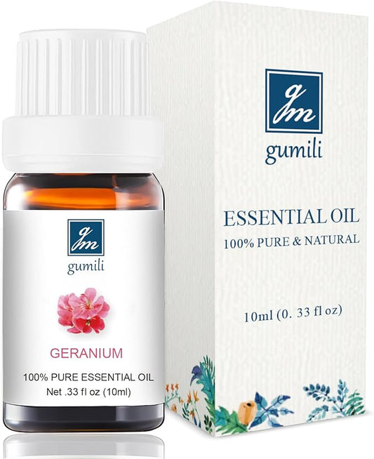 GM Gumili Geranium Essential Oil 10ml, 100% Pure Geranium Oil for Diffuser, Skin, Hair, Face, Soap & Candle Making, Aromatherapy & Massage