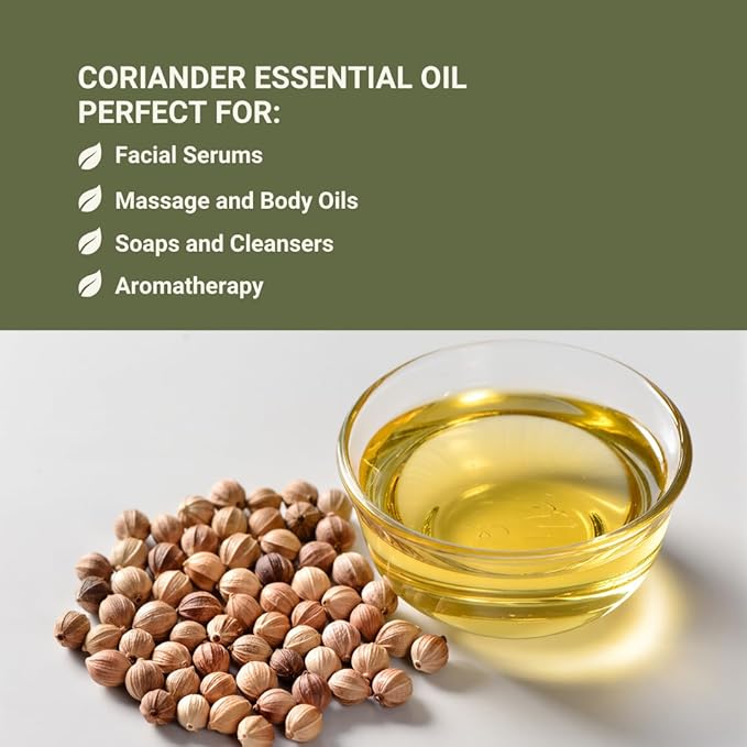 Coriander Essential Oil - Direct from Bulgarian Balkan Mountains - Steam Distilled - Aceite Cilantro for Aromatherapy, Massage, Diffuser, DIY Candle and Soap Making - 8oz