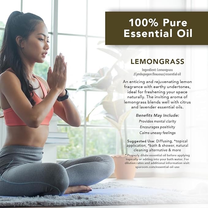 SpaRoom Aromatherapy 100% Pure Undiluted Essential Oil, Rejuvenate Lemongrass, 10 mL