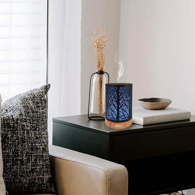 HZEX Black Treeline Aromatherapy Diffuser – 120ml Ultrasonic Essential Oil Diffuser with 7 LED Lights & Whisper-Quiet Design – Decorative Cool Mist Humidifier for Home, Bedroom, Spa & Relaxation