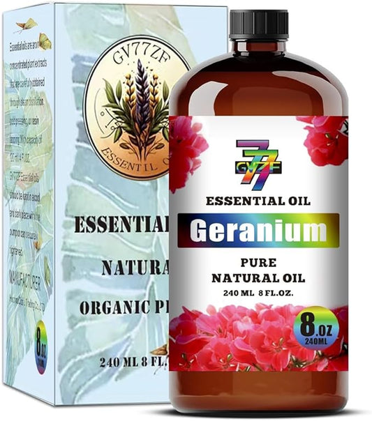 Geranium Essential Oil - GV77ZF Geranium Oils for Diffusers, Humidifiers, DIY Candles, Soap, Cleaning, Home, Office, Yoga, Massage, Gifts - 8 fl oz (240 ml)