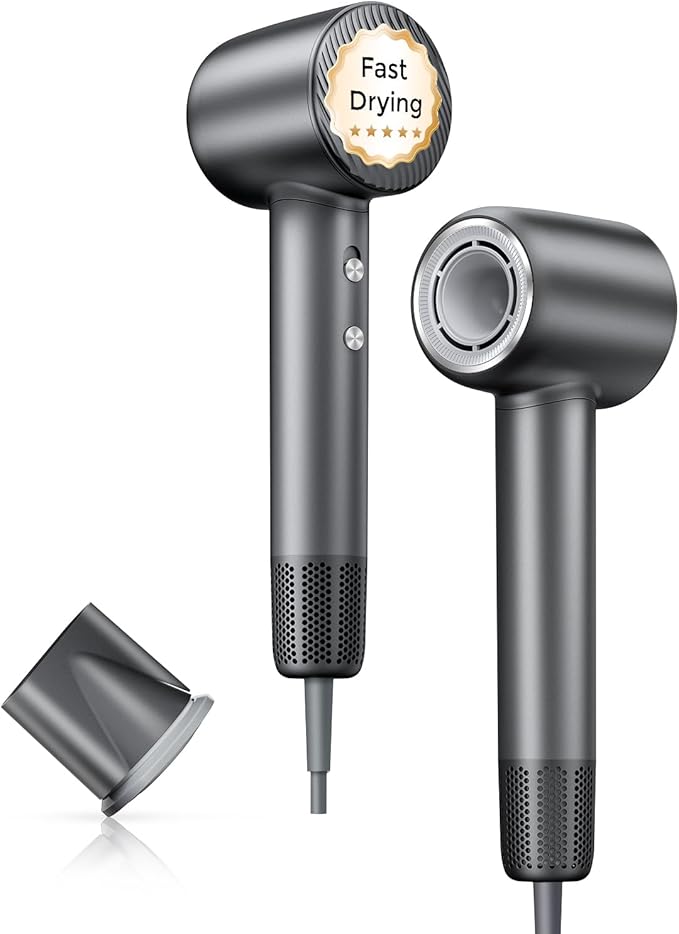 Hair Dryer, Professional 140000 RPM High-Speed Brushless Motor Negative Ionic Low Noise Blow Dryer for Fast Drying, Thermo-Control Quiet with Magnetic Nozzle for Home Travel Salon Use,Black