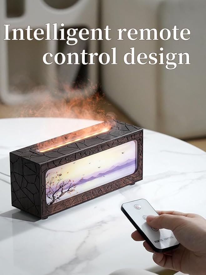 Essential Oil Diffusers Ultrasonic Fireplace Flame Aromatherapy Diffuser, Auto Shut-Off, Timer Setting, 7 Colors LED Lights Changing for Home, Office, Spa 200ml (Black)