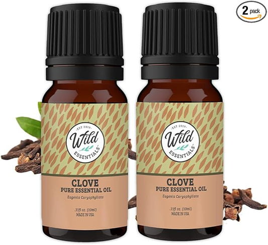 Wild Essentials Clove 100% Pure Essential Oil 2 Pack - 10ml, Therapeutic Grade, Made and Bottled in The USA, Stimulating, Energizing