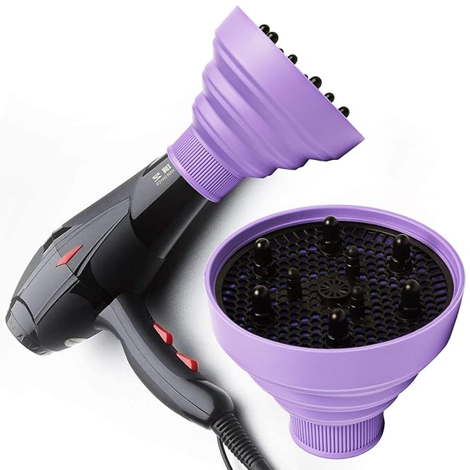 WAJIAYON Universal Collapsible Hair Dryer Diffuser Attachment-Foldable Portable Travel and Easy Storage Fit Most Hair Dryers with Nozzle Diameter D-1.575Inch to 1.968 Inch (4-5cm)- Violet