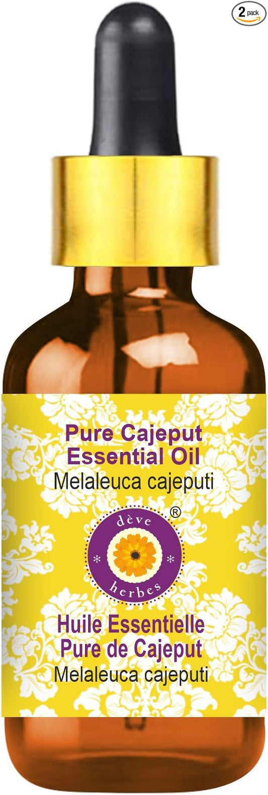 Deve Herbes Pure Cajeput Essential Oil (Melaleuca cajeputi) with Glass Dropper Steam Distilled 50ml (1.69 oz)