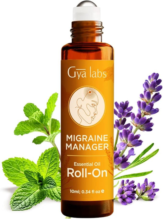 Gya Labs Migraine Manager Essential Oil Roll On - 0.34 Fl Oz - Travel Size Roller for Camping, Skin, Aromatherapy Relief, Convenience