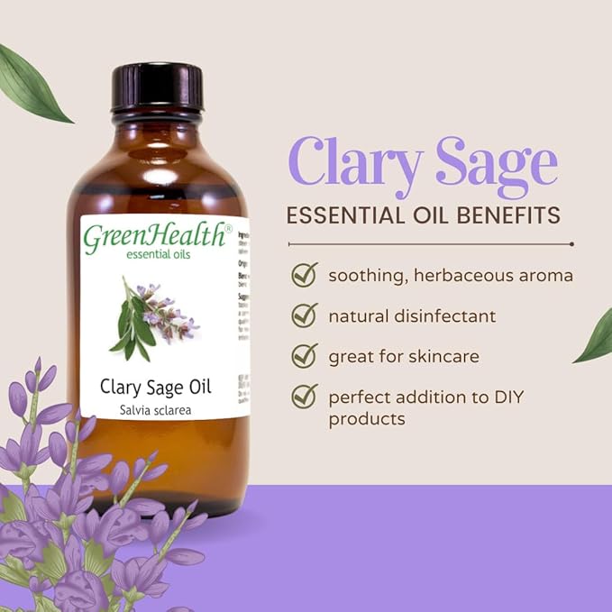Clary Sage Essential Oil - 128 fl oz (1 Gallon) Plastic Bottle w/Cap - 100% Pure Essential Oil by GreenHealth