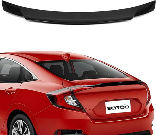 SCITOO Glossy Black Stickers Spoiler Wing Body Kit Compatible with 2016-2021 for Honda Civic Rear Trunk Spoiler Wing Splitter Chin Exterior Diffuser