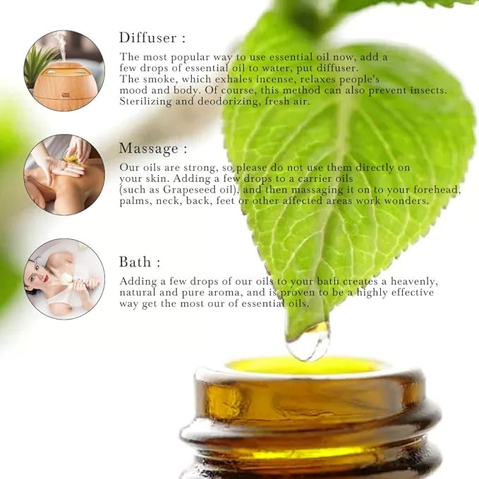 RAINBOW ABBY 6-Pack Orangic 100% Pure Essential Oil Set (Peppermint, Watermelon, Strawberry, Freesia, Citronella, Honeysuckle) 6x10ML
