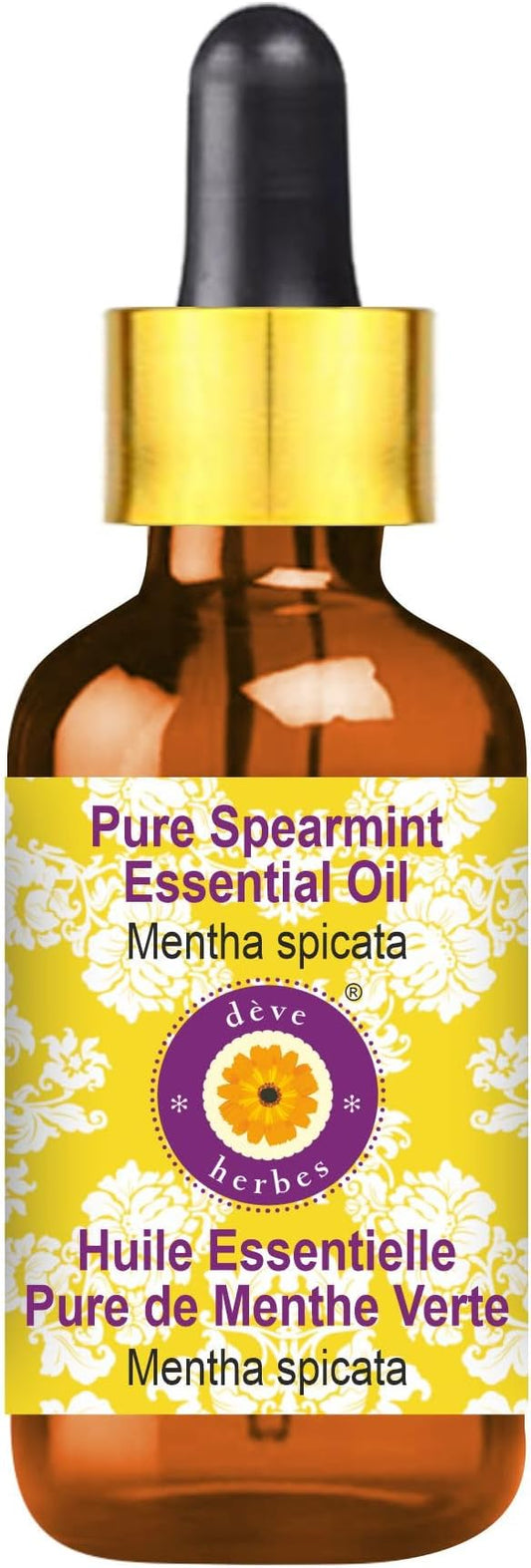 Deve Herbes Pure Spearmint Essential Oil (Mentha spicata) with Glass Dropper Steam Distilled 5ml (0.16 oz)