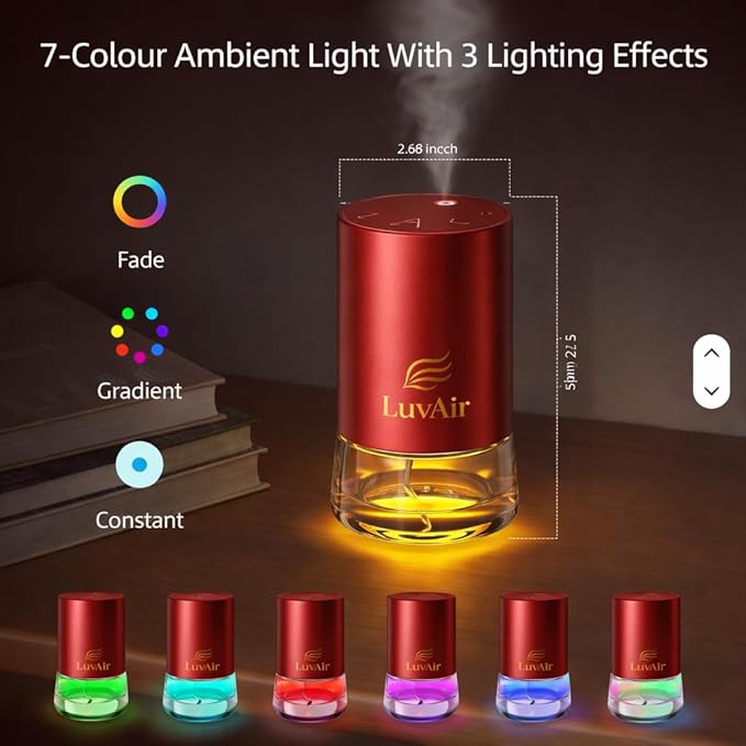 LuvAir Waterless Home Diffuser – Rechargeable Cordless Aromatherapy Machine for Large Rooms, Adjustable Mist, Essential Oil Diffuser for Home & Office (Red)