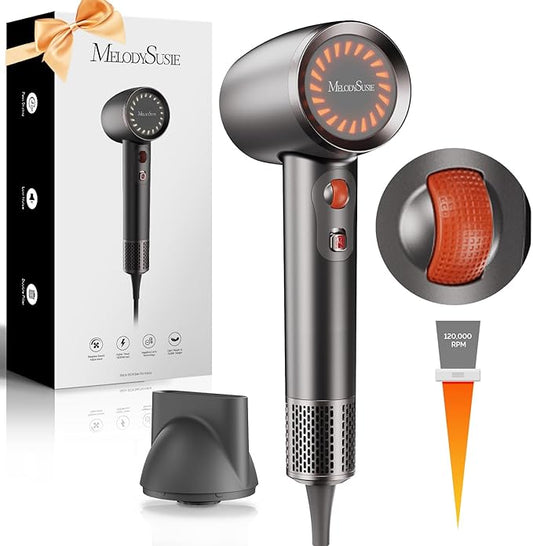 MelodySusie Hair Dryer,1600W Professional Ionic Hair Dryer for Fast Drying, 120,000 RPM High Speed Hair Blow Dryer with Nozzle for Home Salon Travel Without Hair Damage