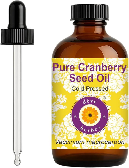 dève herbes Cranberry Seed Oil (Vaccinium macrocarpon) with Glass Dropper | Cold Pressed | Pure | Natural | For Diluting Essential oils | Massage | Non-Sticky | Lightweight | Unisex | 120ml (4 oz)