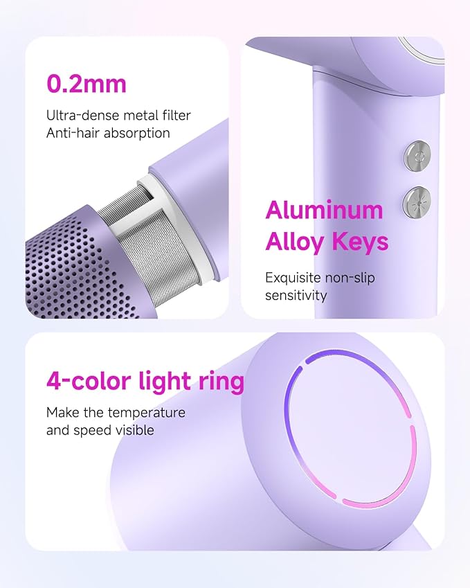 Ionic Hair Dryer with Diffuser, Professional High-Speed Blow Dryer for Women & Men, 110,000 RPM Brushless Motor Fast Drying & Low Noise, Thermo-Control, Lightweight & Compact for Home and Travel