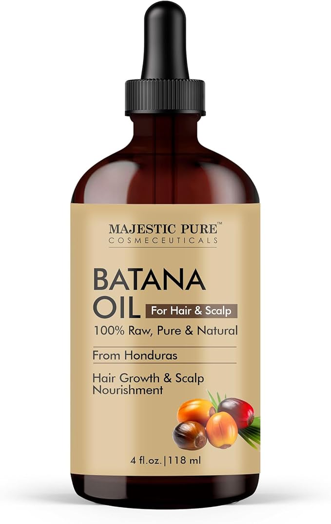Majestic Pure Batana Oil for Hair & Scalp Nourishment, Strengthening, Nourishing, Voluminizing - Non GMO Verified, 4 Fl Oz