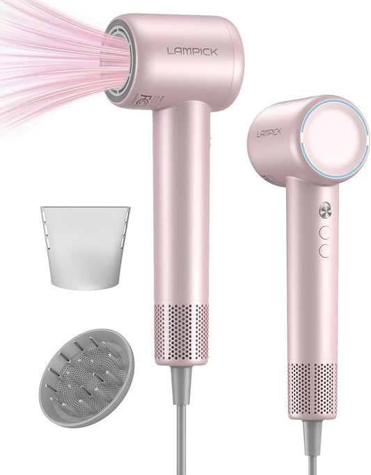 Hair Dryer,150000 RPM Ionic Blow Dryer with 500M Negative Ions, Lightweight Travel Hair Dryer with Magnetic Diffuser & Nozzle for Fast Drying, Low Noise Brushless Motor for Salon & Home Use,Pink