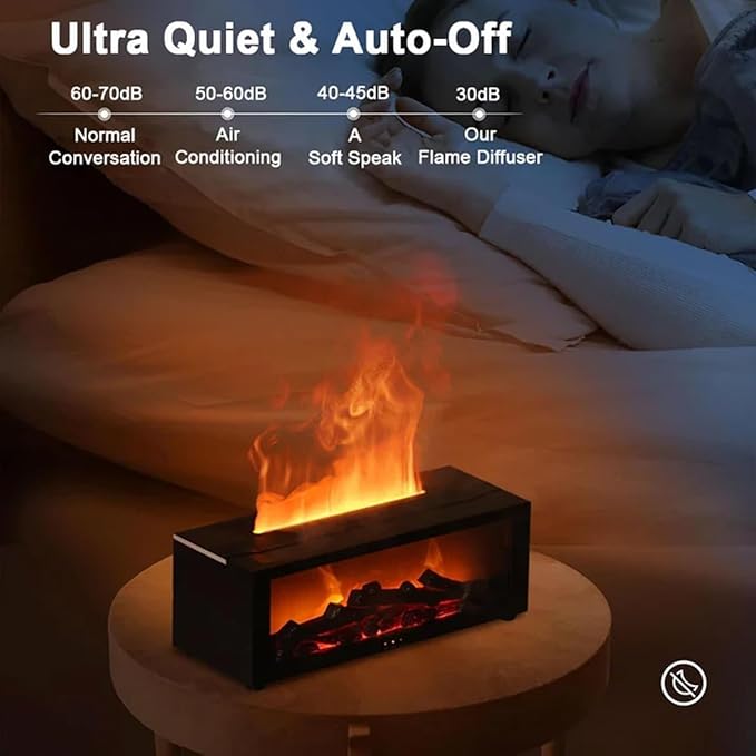 Fireplace Flame Air Diffuser Humidifier, Fireplace Flame Oil Diffuser 7 Colors Aromatherapy Essential Oil Diffuser,Ultrasonic Aroma Humidifier with Timer for Home,Bedroom,Office,Yoga (Black)