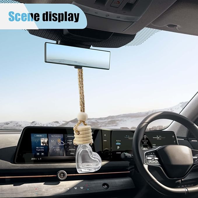 5PCS Hanging Car Air Freshener Essential Oil Diffuser Charm- 8ml Empty Glass Bottle Perfume Pendant Automobile Aromatherapy Diffuser- Auto Interior Decoration for Rearview Mirror Ornament (Heart)