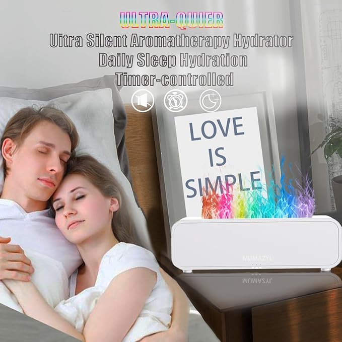 Essential Oil Diffuser, Music Sync Colorful Flame Essential Oil Diffuser, Colorful Flame Air Aroma Humidifier, Timer & Waterless Auto Off 250ml Diffuser with 7 Colors Light, Remote Control (White)