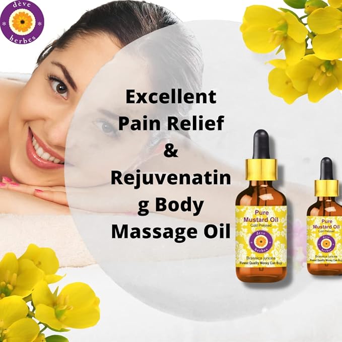 Deve Herbes Mustard Oil (Brassica juncea) with Glass Dropper | Cold Pressed | Pure | Natural | For Diluting Essential oils | Hair, Skin & Massage | Non-Sticky| Lightweight| Unisex | 10ml (0.33 oz)