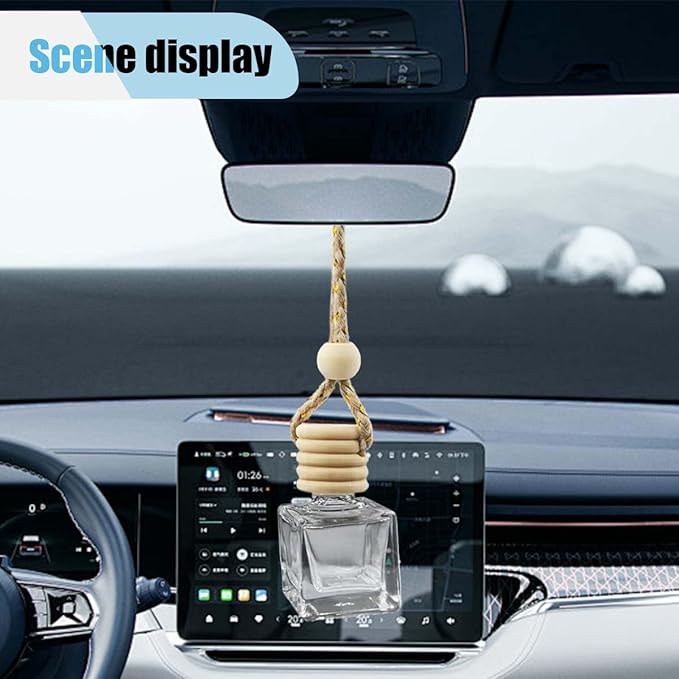 5PCS Hanging Car Rear View Mirror Charm - 8ml Empty Glass Bottle Pendant Automobile Interior Decoration for Rearview Mirror Ornament (Square)