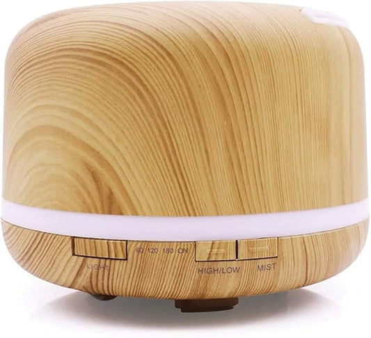 Premium 500ML Essential Oil Diffuser Aromatherapy Humidifier Large Capacity Coverage Area for Home Room Office Long Run Timer Lights Kids Baby Wood Grain