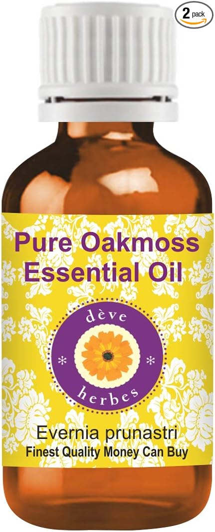 dève herbes Oakmoss Essential Oil (Evernia prunastri) Pure | Non-Sticky | Non-Greasy | Lightweight | Men & Women | All Skin Types | Steam Distilled 15ml X 2 (1 oz)