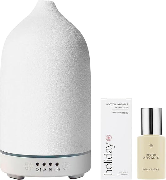 Doctor Aromas Ultrasonic Aromatherapy Essential Oil Lava Stone Diffuser & 1 Scent (1 OZ) 30Ml - Super Quiet, Waterless Auto-Off Function for Fresh Air in Home Office Room (Holiday)
