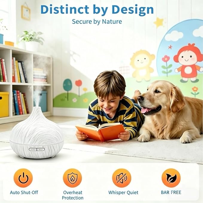 550ml Essential Oil Diffusers with Remote Control, Ultrasonic Oil Diffuser with Timer，7 Color LED Night Light and Waterless Auto-Off Functions for Home, Spa