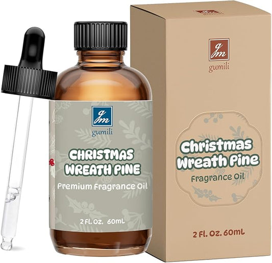 GM Gumili Christmas Wreath Pine Fragrance Oil 2 Oz, Natural Scent Oil for Home Essential Oils Diffuser, Candle Making, Soap Making, DIY Body Oils, Perfume, Body Mist, Spray - Cozy Pine Scent