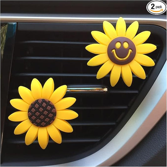 Sunflower Vent Clip Car Air Freshener, 2PCS Car Diffuser Air Conditioner Outlet Charms, Auto Air Vent Perfume Holder Cute Decoration, Automotive Trim Fragrance Gift Accessories for Women Girls
