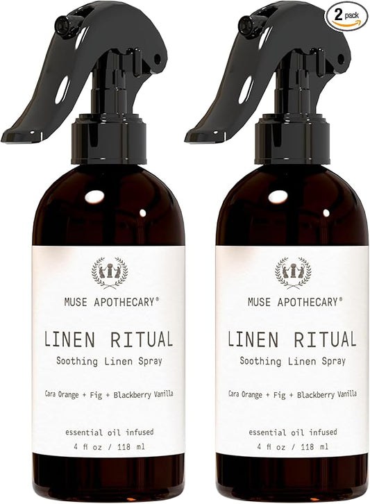 Muse Apothecary Linen Ritual - Aromatic, Soothing, and Relaxing Linen Mist, Laundry and Fabric Spray - Infused with Aromatherapy Essential Oils - 4 oz, Cara Orange + Fig + BlackBerry Vanilla, 2 Pack