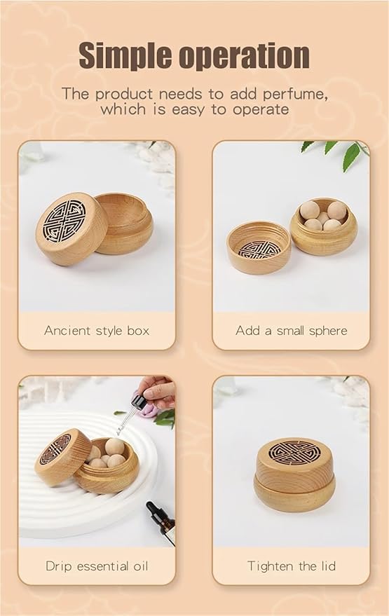 2set Ancient Portable No Perfume DIY Fragrance Wooden Box Aroma Diffuser Decorations Items Living Room Bedroom Car Home Accessories(Wood Balls in Box)