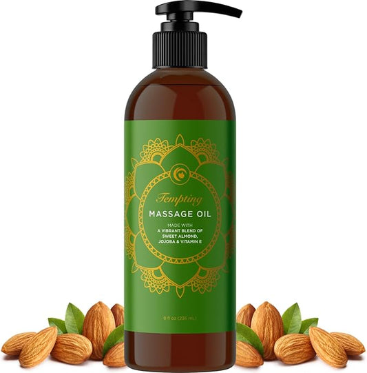 Luxurious Tropical Massage Oil for Couples - Easy Glide Non Greasy Sensual Massage Oil for Date Night with Silky Smooth Sweet Almond Oil Coconut and Jojoba - Vegan Non GMO & Gluten Free (8 Fl Oz)