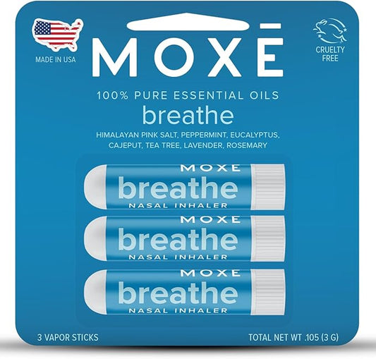 MOXE Breathe | Himalayan Salt Inhaler | Help Clear Congestion, Boost Focus and Improve Breathing | Natural Aromatherapy | Peppermint, Lavender and Tee Tree Essential Oil (3 Pack)…