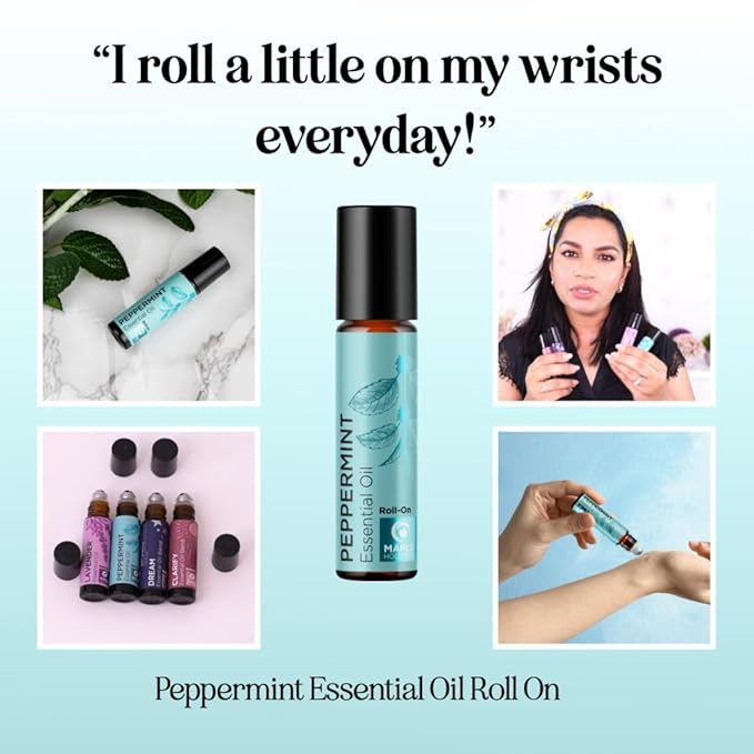 Peppermint Oil Roll on - Pure Peppermint Rollerball Essential Oil Aromatherapy Stick for Headaches - Natural Travel Essential and Pregnancy Must Have for Headaches Energy & Focus Support (1 Pack)